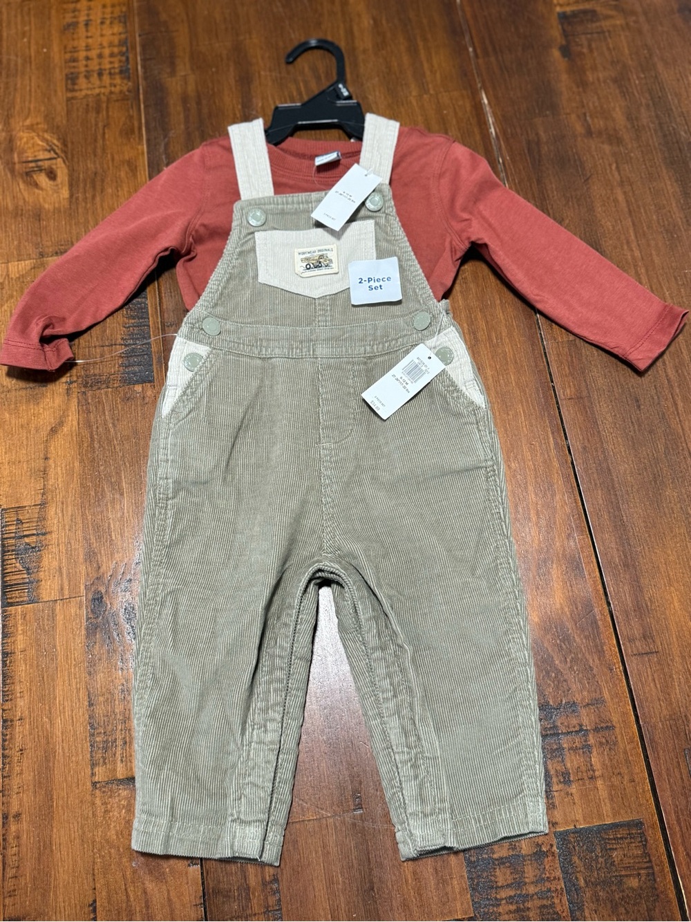 Old Navy Baby Boy 6-12M Corduroy Overalls & Long Sleeve Shirt 2-Piece Set NWT